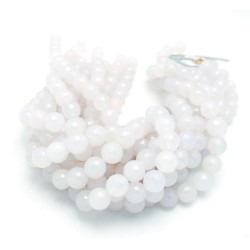 Round White, Milky Agate Faceted Agate Beads by Strand