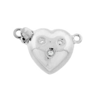 White 14K Gold Smooth Heart Shape Bead Clasp with Diamond Accents
