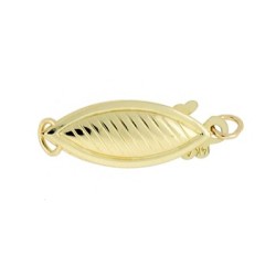 14K Gold 6x16mm Yellow Fish Hook Clasp with Slanted Stripe Pattern