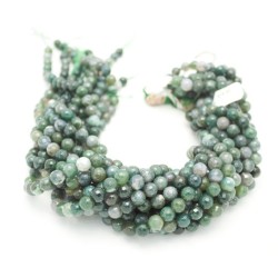 Round Green Moss Agate Faceted Agate Beads by Strand