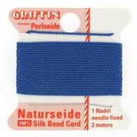 Blue Silk Thread, Silk Beading Cord with Needle Attached, 2-Meters Long