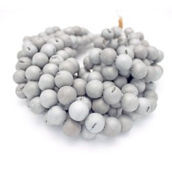 Round Druzy, Coated Silver Agate Matte-Finish Agate Beads by Strand