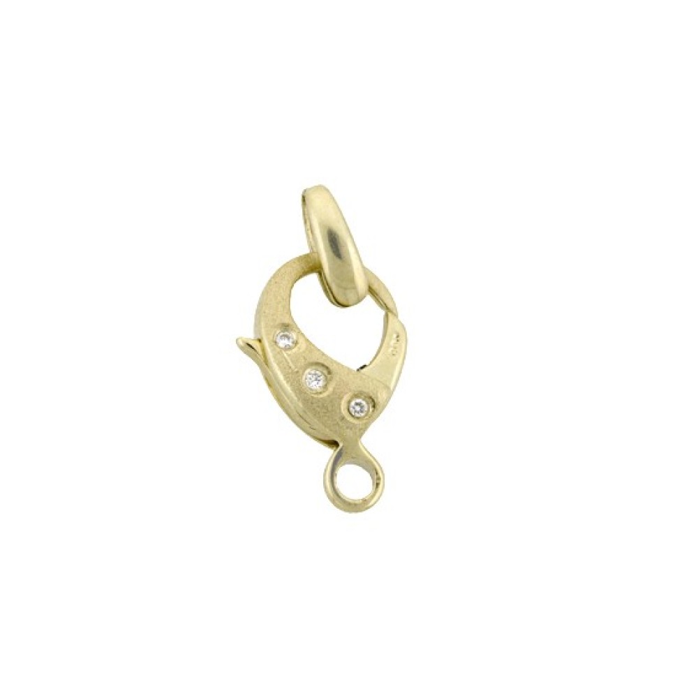 9x13mm Yellow 14K Gold Matte Finish Pear Shaped Diamond Trigger Lobster Clasp with Stationary Jump Ring
