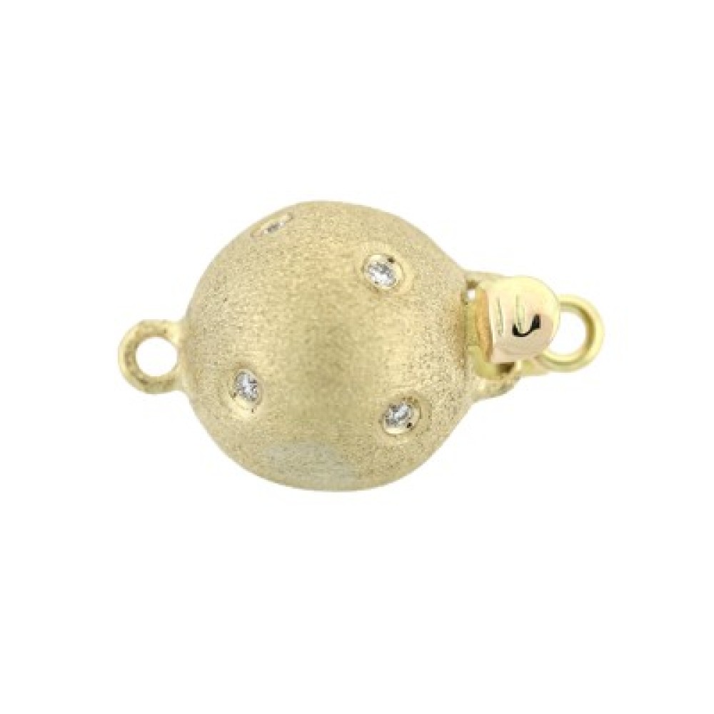 9mm Yellow 14K Gold Round Matte Finish Ball Clasp with Diamond Accents