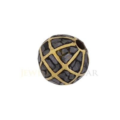 10mm Yellow Base Metal Round Bead with Real Black Diamond Chips