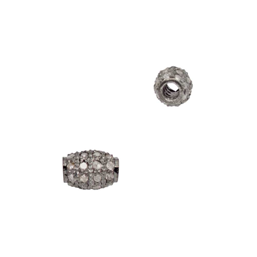 6x4mm Oxidized Sterling Silver Pave Diamond Thin Rice Tube Shaped Bead, High Clarity Champagne Diamonds