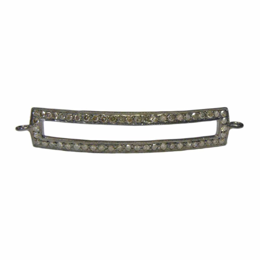 Sterling Silver Oxidized Sterling Silver 1 Row Pave Diamond Rectangle Outline Bracelet Component with Jump Rings