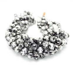 Round Black Agate Dragon Carving with Silver Plating Agate Beads by Strand