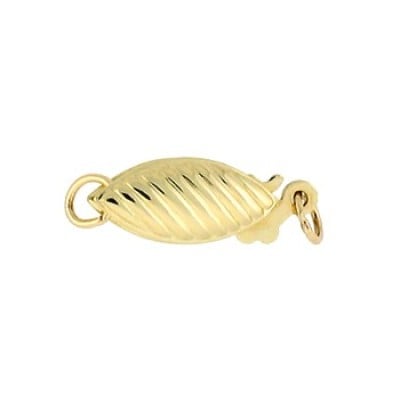 14K Gold 4.7x12mm Yellow Fish Hook Clasp with Slanted Stripe Pattern
