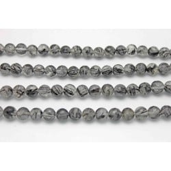 Black Rutilated/Tourmalinated Quartz Round Faceted Quartz Beads by Strand