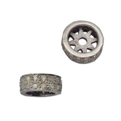 7.9mm Oxidized Sterling Silver Double Row Pave Champagne Diamond Roundel