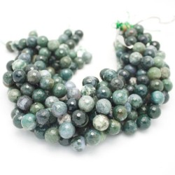 Round Green Moss Agate Faceted Agate Beads by Strand