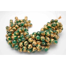 Round Green Agate Dragon Carving with Gold Plating Agate Beads by Strand