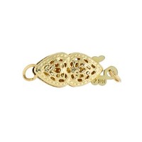 14K Gold 15x6mm Yellow Fish Hook Clasp with Filigree Double Heart Pattern