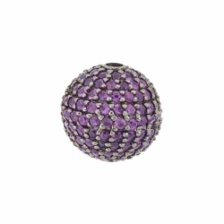 10mm Oxidized Sterling Silver Pave Pink Sapphire Round Ball Bead