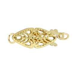 14K Gold 16x6.5mm Yellow Fish Hook Clasp with Filigree Double Heart Pattern