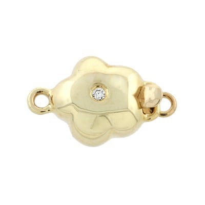 Smooth Yellow 14K Gold Smooth Flower Shaped Bead Clasp with Diamond Accent
