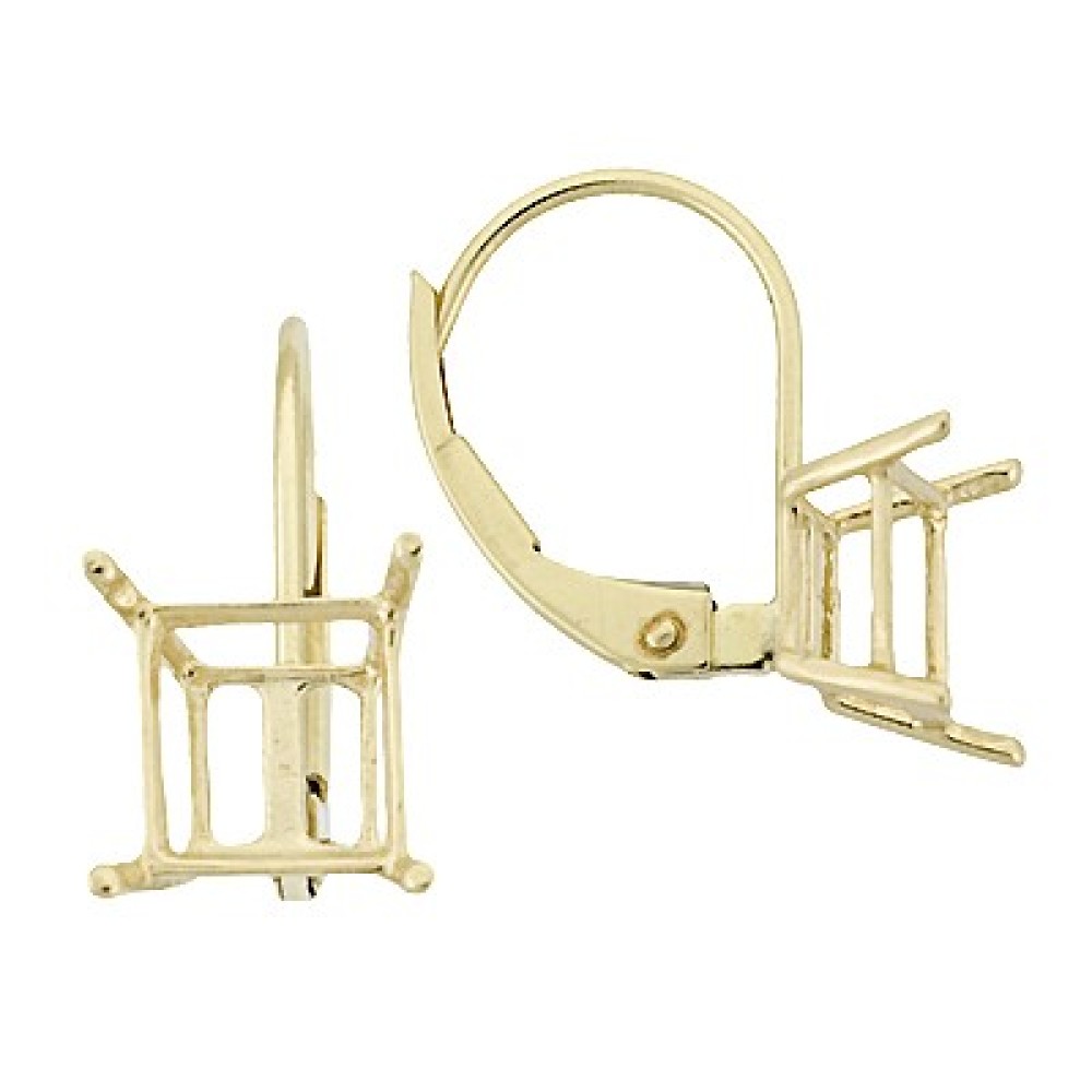4mm 14K Gold Leverback with Double Wire Setting for Square Shaped Stones