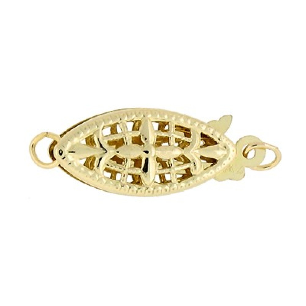 14K Gold Yellow Fish Hook Clasp with Filigree Woven Cross Pattern