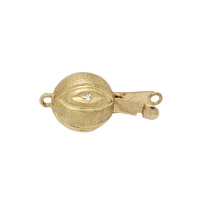 10mm Yellow 14K Gold Matte Finish Ball Clasp with Marquis Eye Pattern and Diamond Accent