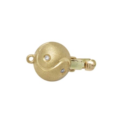 10mm Yellow 14K Gold Matte Finish Tennis Ball Design Bead Clasp with Diamond Accents
