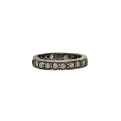 13mm Oxidized Sterling Silver Single Row Pave Champagne Diamond Roundel