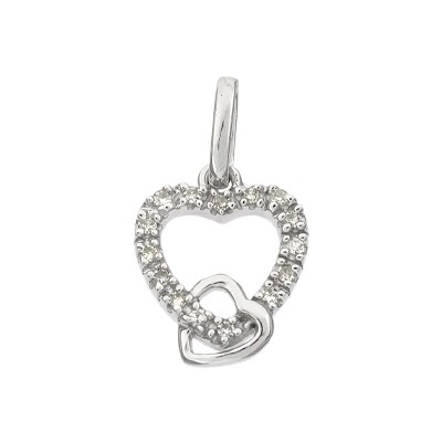 14K Gold Yellow 10mm Diamond Double Heart Outline Charm