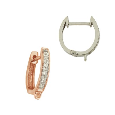 14K Gold Yellow Euro Huggie Leverback Earring with Single Row Pave Diamonds and Jump Ring