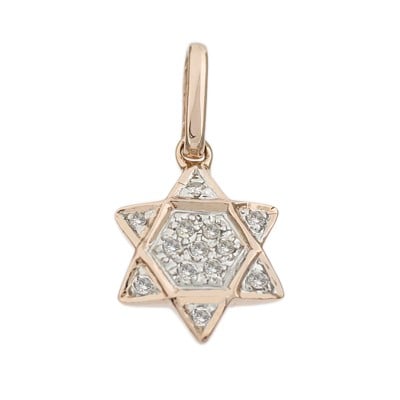 14K Gold Yellow Diamonds in Center 10mm Diamond Jewish Star of David Charm
