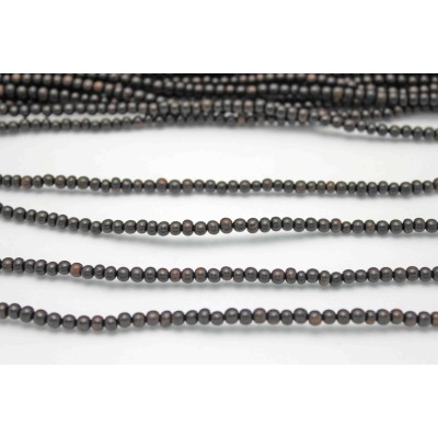 Kamagong Wood, Natural Black Round 3-4mm Wood Beads by Strand