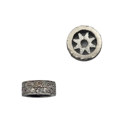 13mm Oxidized Sterling Silver Single Row Pave Champagne Diamond Roundel