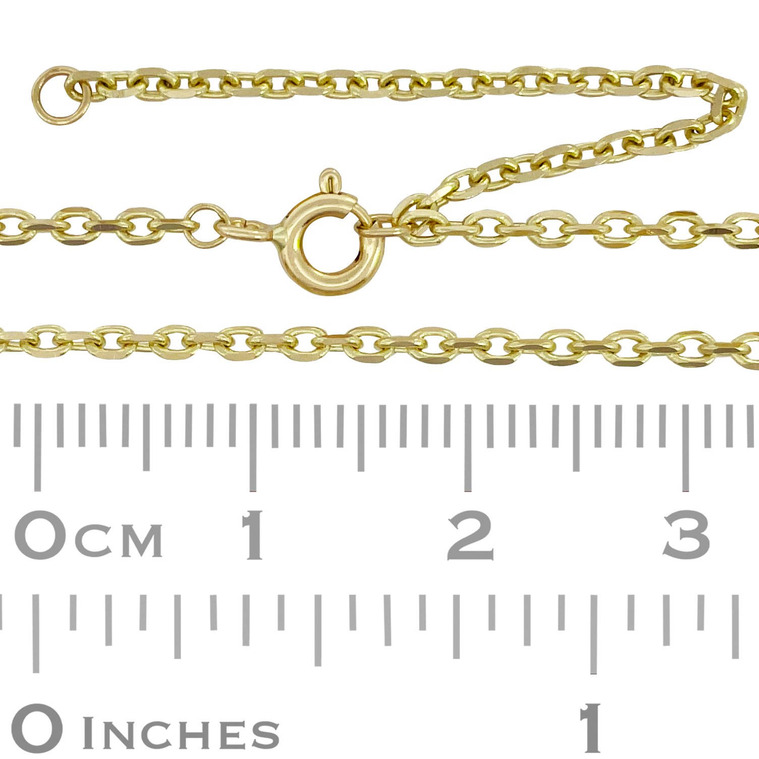 1.7mm 14K Yellow Gold Double Diamond Cut Drawn Cable Chain, 16 Inches With 2 Inch Extension Ready To Wear With Spring Ring Clasp